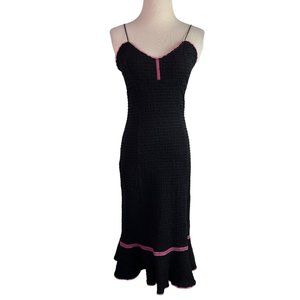 Betsey Johnson Dress Vintage 90s XS Black Pink Sweetheart Trumpet Bodyco…